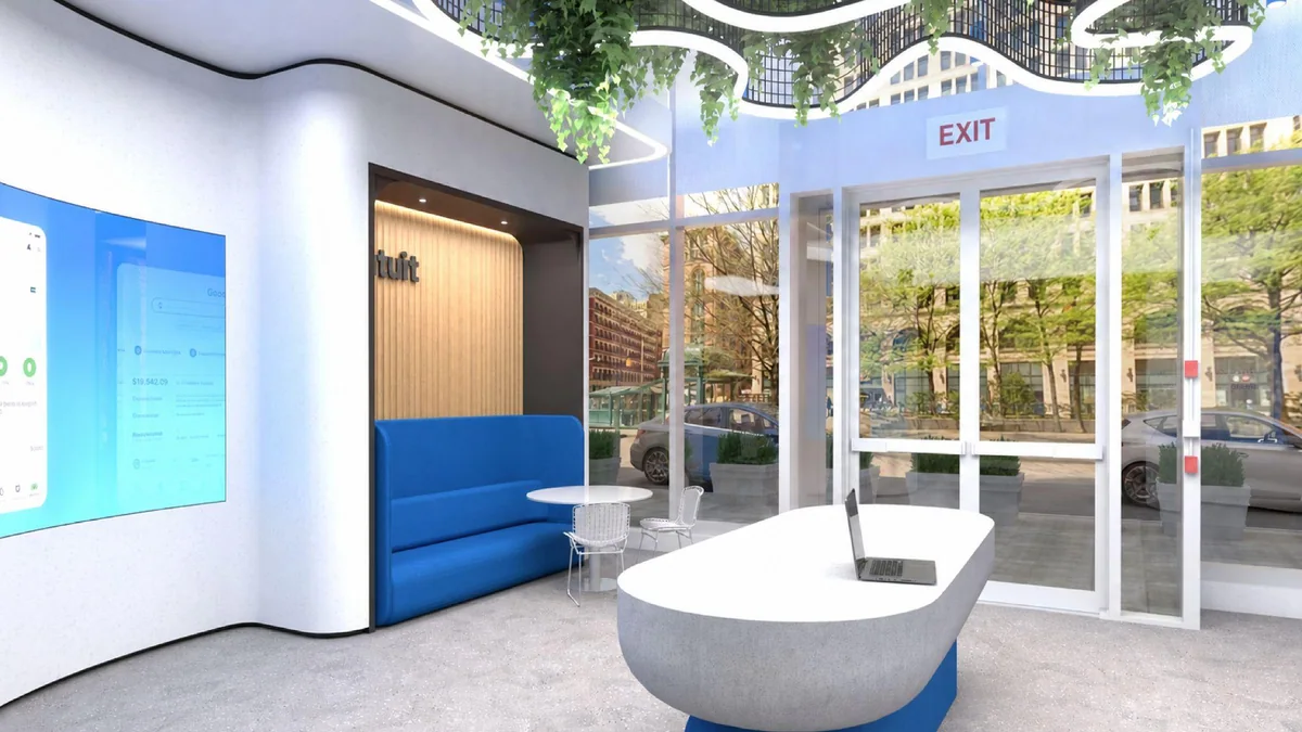 Rendering of the lounge and exit with greenery overhead
