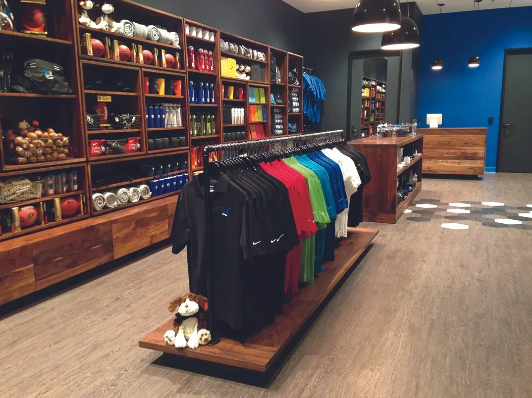 Stocked shelves and apparel racks
