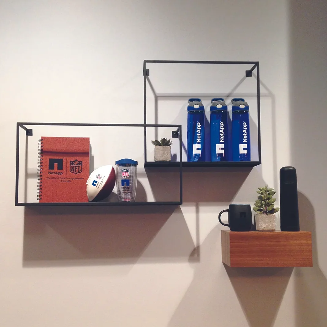 Logo shelf styled with NetApp products