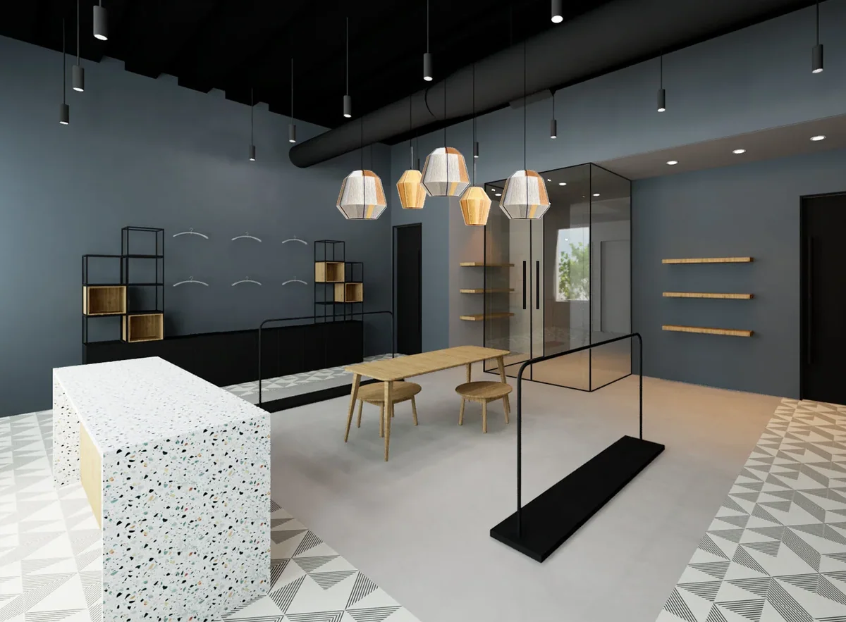 Rendering of Store 2.0 toward the glass entry